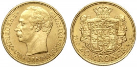 Denmark, Frederik VIII, 20 Kroner 1910, Au 900 g 8,96 fondi speculari, q.FDC