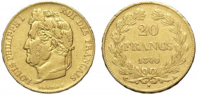 France, Louis Philippe, 20 Francs 1840-A, Au g 6,45 buon BB