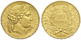 France, Second Republic, 20 Francs 1850-A, Au g 6,45 SPL