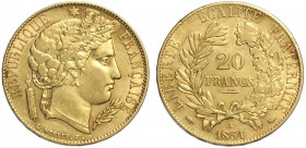 France, Second Republic, 20 Francs 1851-A, Au g 6,45 BB-SPL