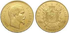 France, Napoleon III, 100 Francs 1857-A Au g 32,25 BB-SPL