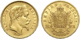 France, Napoleon III, 20 Francs 1864-BB Au g 6,45 BB-SPL