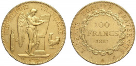 France, Modern Republic, 100 Francs 1881-A, Au g 32,25 colpetti altrimenti SPL