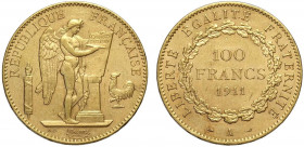 France, Modern Republic, 100 Francs 1911-A, Au g 32,25 lieve colpetto, q.SPL