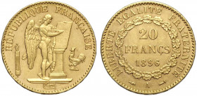 France, Modern Republic, 20 Francs 1896-A, Au g 6,45 fondi lucenti, SPL