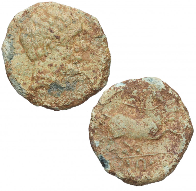 120-20 aC. Beligion. Cuadrante. FAB-248. Ae. 2,95 g. Cabeza diademada a la derec...