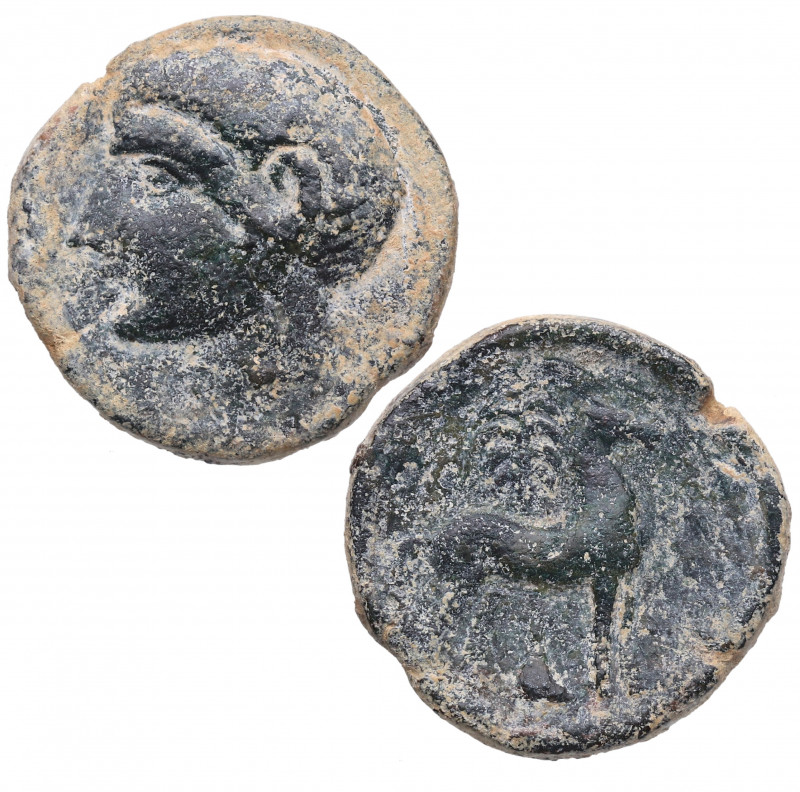 220 - 212 a.C. Cartago Nova. Calco cartaginese. FAB 552. Ae. 10,80 g. Cabeza vir...