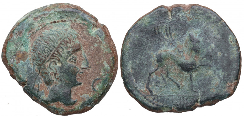 siglo II-I d C. Kastilo-Castulo. Castulo. As. FAB. 704. Ae. 14,05 g. Busto viril...