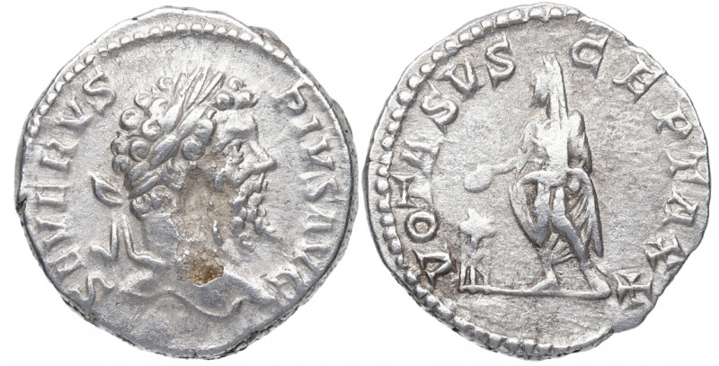 206 d.C. Septimio Severo. Roma. Denario. DS 4130 e.1. Ag. 3,37 g. VOTA SVSCEPTA ...