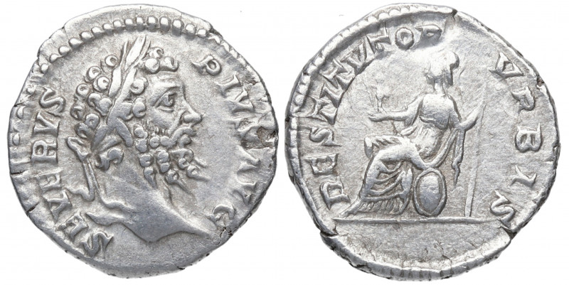 207 d.C. Septimio Severo. Roma. Denario. DS 4131 f. Ag. 2,88 g. RESTITVTOR VRBIS...