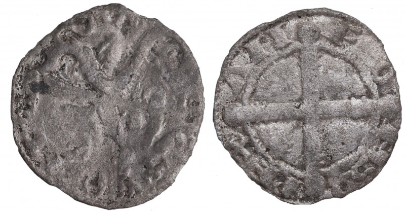 1188-1230. Alfonso IX (1188-1230). Asemeja SI (Compostela). Dinero. Ve. 0,53 g. ...