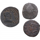 1640. Felipe III (1598-1621). Barcelona. 3 monedas de Diner. Cu. MBC a BC. Est.20.