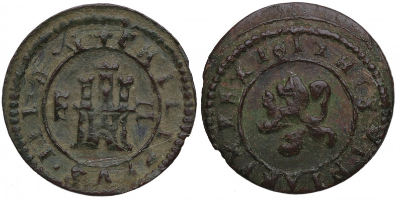 1611. Felipe III (1598-1621). Segovia. 2 Maravedís. A&C. Cu. 1,34 g. MBC. Est.24...