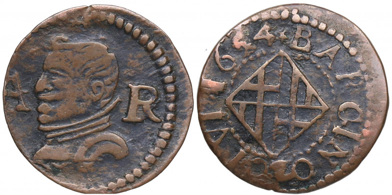 1654. Felipe IV (1621-1665). Barcelona. Ardit. A&C 20. Cu. 1,29 g. MBC-. Est.20.