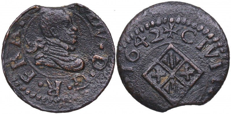1642. Guerra dels Segadors. Vic (Barcelona). Diner. A&C 251. Cu. 1,71 g. MBC-. E...