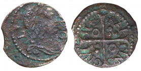 1646. Guerra dels Segadors. Barcelona. Diner. A&C 29. Cu. 0,58 g. Busto de luis XIV. BC+. Est.20.