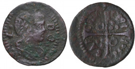 1648. Guerra dels Segadors. Barcelona. Diner. A&C 30. Cu. 0,85 g. Busto de luis XIV. BC+. Est.20.
