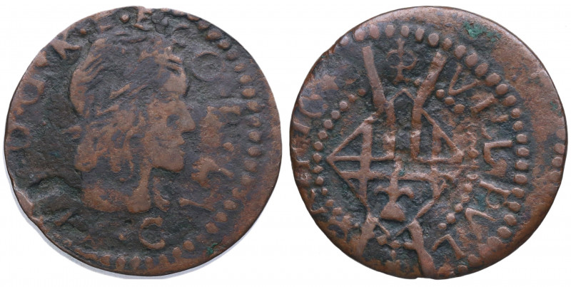 1642. Guerra dels Segadors. Barcelona. Sisé. A&C 43. Cu. 2,98 g. Busto de Luis X...