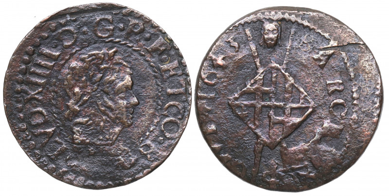 1643. Guerra dels Segadors. Barcelona. Sisé. A&C 45. Cu. 3,04 g. Primer busto de...