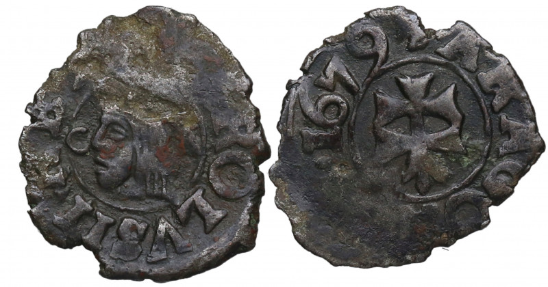 1679. Carlos II (1665-1700). Zaragoza. Dinero. A&C 35. Cu. 0,67 g. BC+ / MBC-. E...