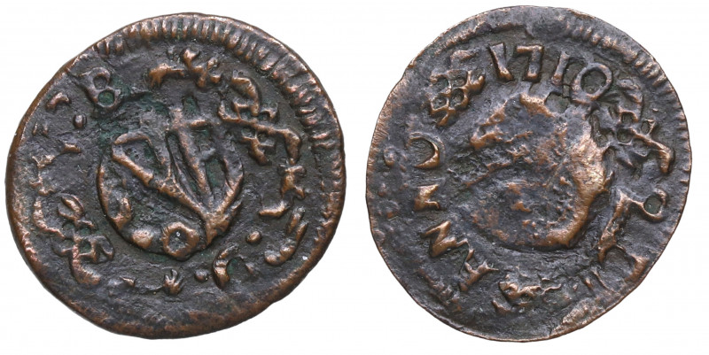 1710. Carlos III, Pretendiente. Ardit. A&C 6. Cu. 1,39 g. Busto de luis XIV. BC+...