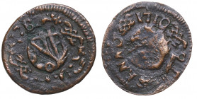 1710. Carlos III, Pretendiente. Ardit. A&C 6. Cu. 1,39 g. Busto de luis XIV. BC+. Est.20.