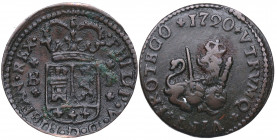 1720. Felipe V (1700-1746). Barcelona. Maravedí . A&C 45. Cu. 1,88 g. MBC-. Est.20.