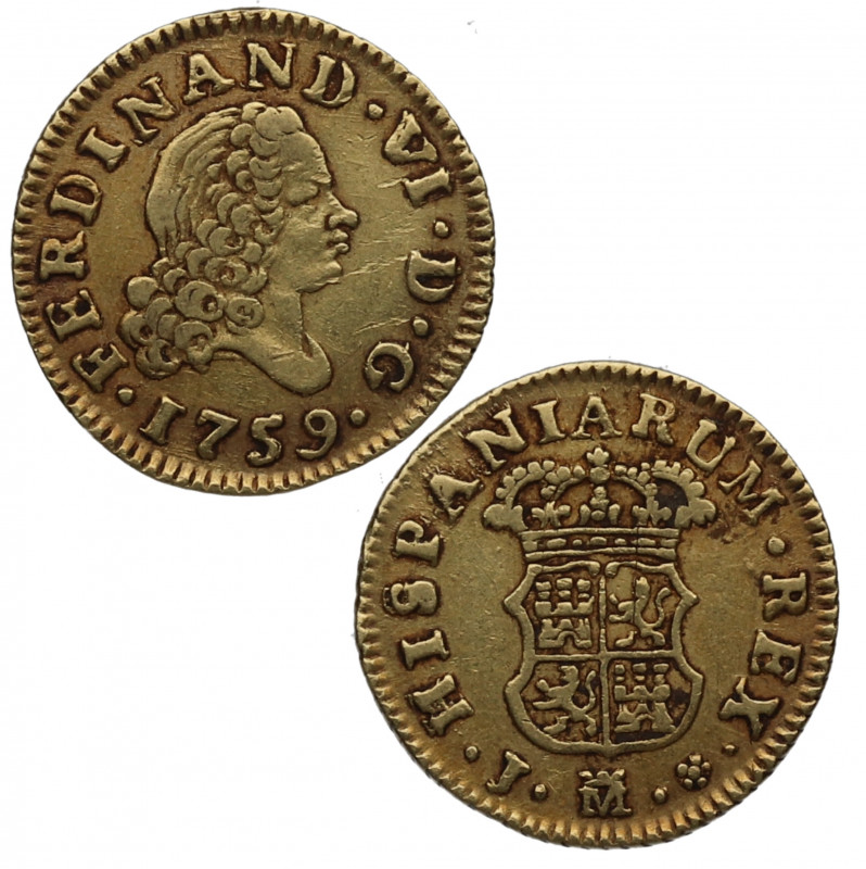 1759. Fernando VI (1746-1759). Madrid. 1/2 escudo. J. A&C 566. Au. 1,77 g. Atrac...