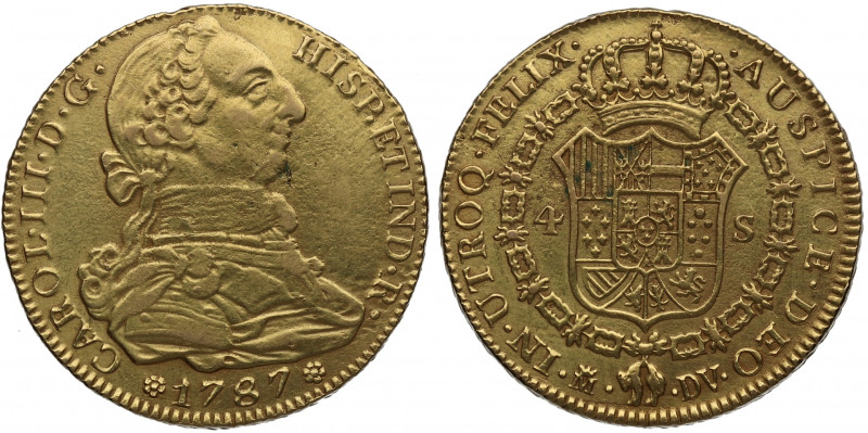 1787. Carlos III (1759-1788). Madrid. 4 Escudos. DV. A&C 1793. Au. 13,50 g. Poro...