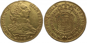 1787. Carlos III (1759-1788). Madrid. 4 Escudos. DV. A&C 1793. Au. 13,50 g. Porosidades. Probablemente se usó como joya, pero sin colgar ni soldaduras...