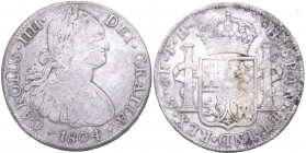 1804. Carlos IV (1788-1808). México. 8 Reales. TH. A&C 980. Ag. 25,50 g. Oxidaciones. (MBC). Est.100.