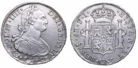 18__. Carlos IV (1788-1808). Santiago. 8 Reales. FJ. Ag. 26,14 g. Fecha manipulada. Limpiada. MBC+/EBC-. Est.350.