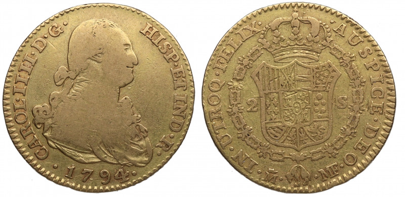 1794. Carlos IV (1788-1808). Madrid. 2 Escudos. MF. A&C 1476. Au. 6,60 g. MBC. E...