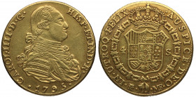 1795. Carlos IV (1788-1808). Madrid. 4 Escudos. MF. A&C 1478. Au. 12,80 g. Curiosa. FALSA DE ÉPOCA. MBC+. Est.750.