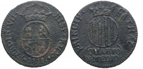 1811. Fernando VII (1808-1833). Tarragona o Mallorca. Cuarto y medio. A&C 5. Cu. 3,72 g. BC+. Est.20.