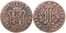 1813. Fernando VII (1808-1833). Mallorca. 2 Cuartos. A&C 7. Cu. 4,84 g. MBC-. Est.20.