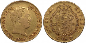 1822. Fernando VII (1808-1833). Madrid. 80 Reales. SR. A&C 1641. Ag. 6,76 g. MBC. Est.450.