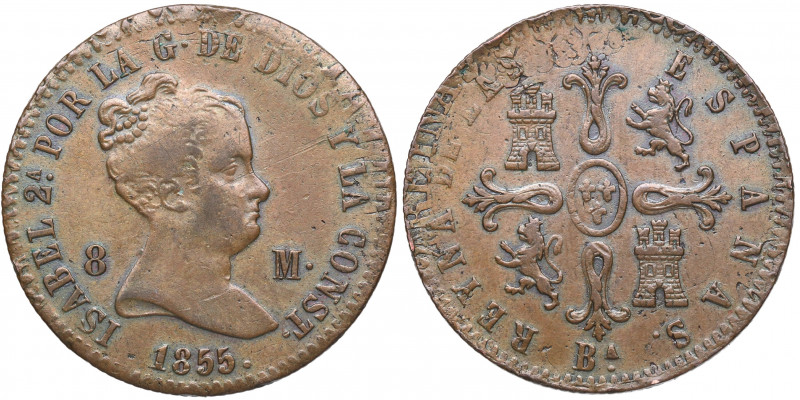 1855. Isabel II (1833-1868). Barcelona. 8 Maravedís. A&C 98 sobre 6 Cuartos de 1...