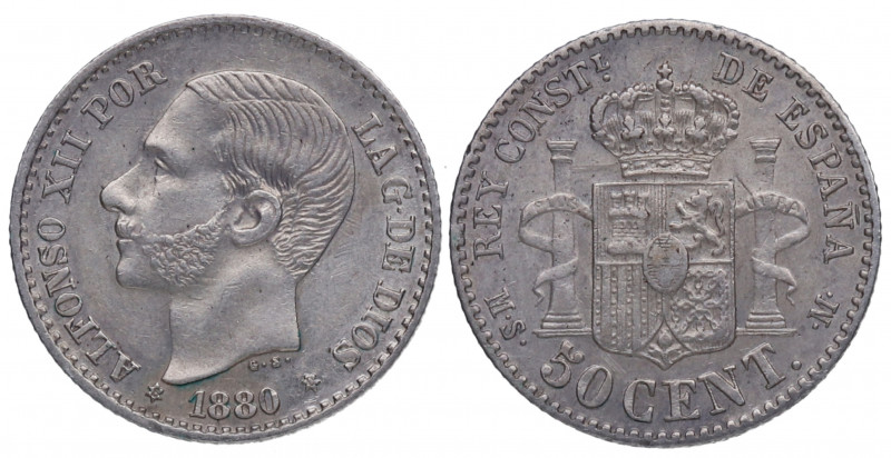 1880*80. Alfonso XII (1874-1885). Madrid. 50 céntimos. MSM. A&C 11. Ag. 2,50 g. ...