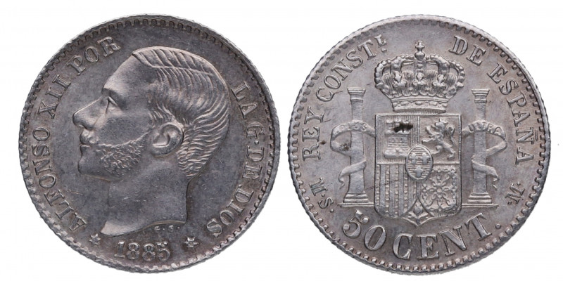 1885*86. Alfonso XII (1874-1885). Madrid. 50 céntimos. MSM. A&C 14. Ag. 2,50 g. ...