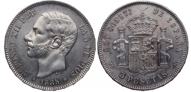 1885*87. Alfonso XII (1874-1885). 5 Pesetas. SMM. A&C 65. Ag. 25,02 g. MBC. Est....