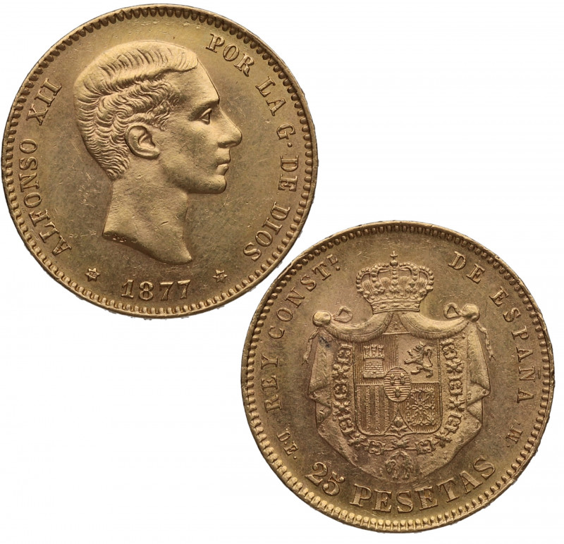 1877*77. Alfonso XII (1874-1885). Madrid. 25 pesetas. DEM. A&C 68. Au. 8,06 g. E...