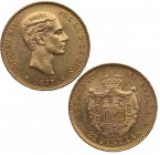 1877*77. Alfonso XII (1874-1885). Madrid. 25 pesetas. DEM. A&C 68. Au. 8,06 g. EBC+. Est.475.