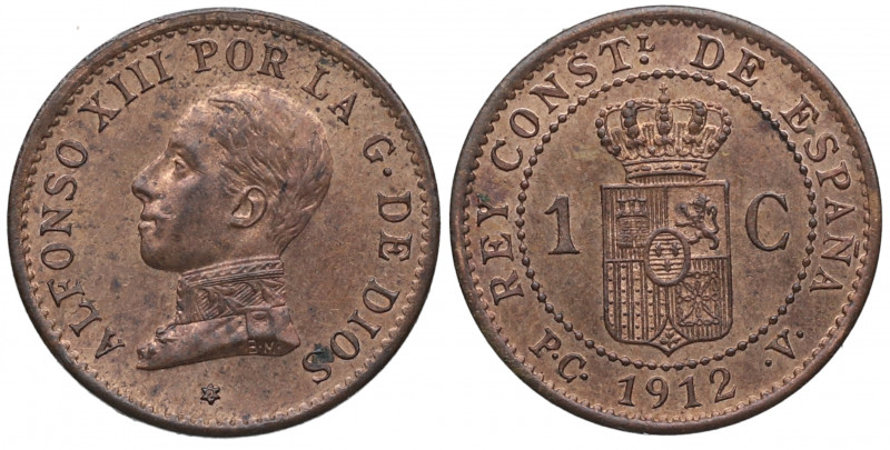 1912*2. Alfonso XIII (1886-1931). 1 Céntimo. PCV. A&C 4. Cu. 1,03 g. Insignifica...