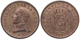 1912*2. Alfonso XIII (1886-1931). 1 Céntimo. PCV. A&C 4. Cu. 1,03 g. Insignificantes manchitas. SC. Est.20.