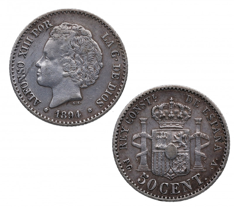 1894*94. Alfonso XIII (1886-1931). 50 Céntimos. PGV. A&C 43. Ag. 2,50 g. EBC / E...