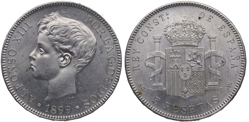 1899*99. Alfonso XIII (1886-1931). 5 Pesetas. SGV. A&C 110. Ag. 25,06 g. EBC. Es...