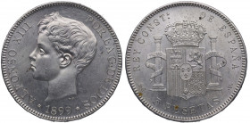 1899*99. Alfonso XIII (1886-1931). 5 Pesetas. SGV. A&C 110. Ag. 25,06 g. EBC. Est.50.