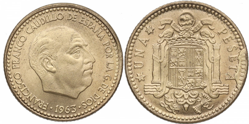 1963*66. Franco (1939-1975). 1 Peseta. A&C 66. Al/Cu. ERROR: Exceso de metal en ...