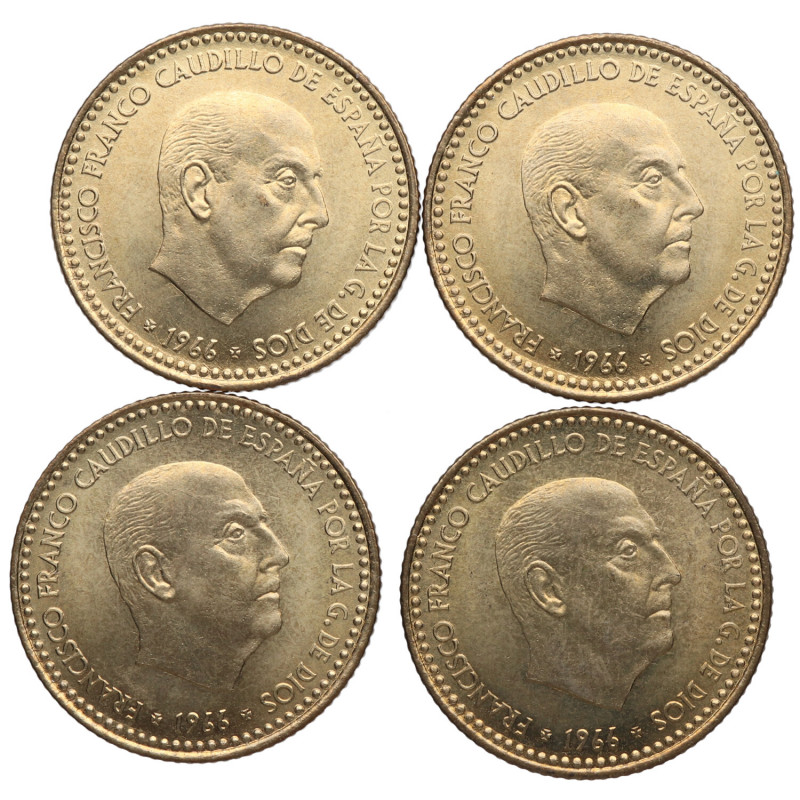 1966*72. Franco (1939-1975). Lote de 4 monedas de 1 Peseta. A&C 73. Al/Cu. Error...